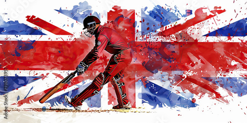 British Flag with a Royal Guard and a Cricket Player - Picture the British flag with a royal guard representing the UK's royal heritage and a cricket player