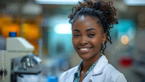 Passionate African female scientist conducting medical research in a contemporary laboratory. Concept Medical Research, African Scientist, Laboratory Setting, Contemporary Technology, Passionate Work