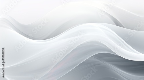 This digital art depicts the graceful flow of white abstract waves, conveying a sense of peace and modern elegance