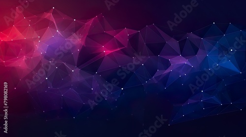 This stunning digital art piece showcases a dynamic network of purple and blue polygons