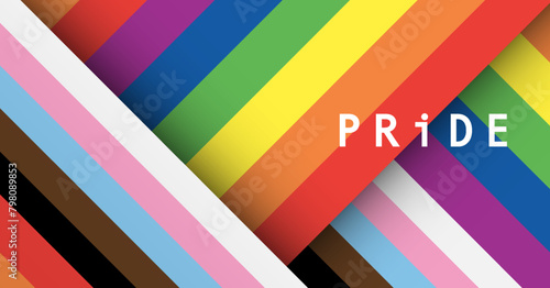 Pride Month banner with progress pride flag color crisscross stripe background for LGBTQIA. Vector template background.
