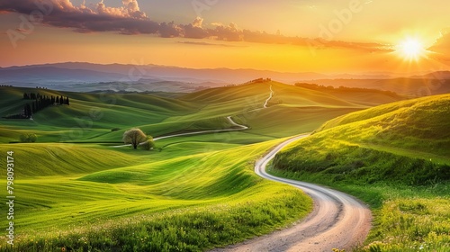 Golden Hour Splendor on a Serpentine Road through Tuscany’s Rolling Hills