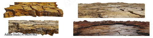 Arid cracked earth textures symbolizing drought and desertification cut out png on transparent background