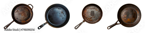 Vintage cast iron skillets isolated cut out png on transparent background