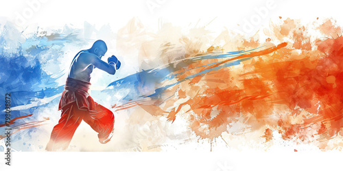 Thai Flag with a Muay Thai Fighter and a Buddhist Monk - Picture the Thai flag with a Muay Thai fighter representing Thailand's martial arts and a Buddhist monk