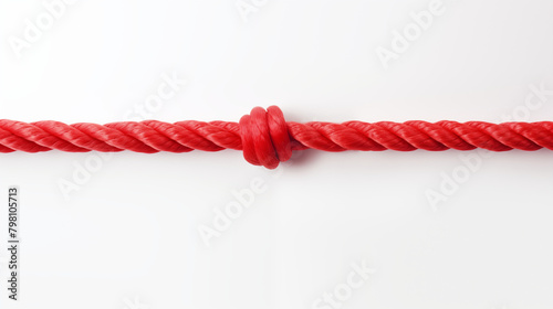 Red rope with a knot in line on white background