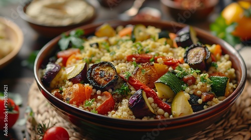 Mediterranean Couscous Salad with Roasted Vegetables, Vegan Dish