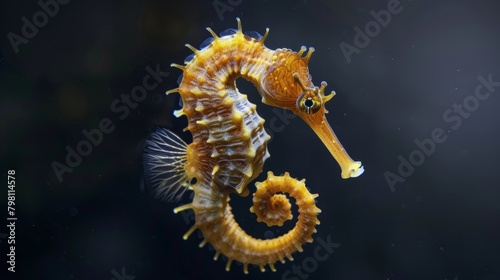 Graceful long-nosed seahorse, hippocampus reidi, gliding through ocean depths - exquisite underwater wildlife photography