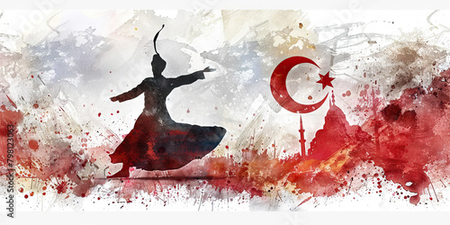 Turkish Flag with a Whirling Dervish and a Carpet Weaver - Imagine the Turkish flag with a whirling dervish representing the mystical Sufi tradition, and a carpet weaver