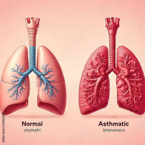 Normal vs asthmatic bronchioles, illustration. Lungs vector illustration comparison background for lungs. world lungs day & health day poster or social media ads design created with generative ai 