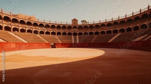 Empty round bullfight arena in Spain. Spanish bullring for traditional performance of bullfight.
