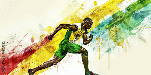 Jamaican Flag with a Reggae Musician and a Track Athlete - Imagine the Jamaican flag with a reggae musician representing Jamaica's music culture and a track athlete