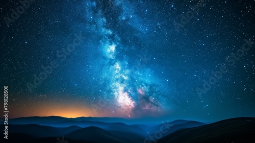 b'Amazing view of the night sky full of stars and a bright milky way over the mountains'