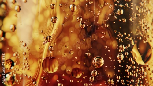 b'Close-up of bubbles in a glass of cola'