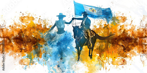 The Argentinean Flag with a Tango Dancer and a Gaucho Horseman - Imagine the Argentinean flag with a tango dancer representing Argentinean culture and a gaucho horseman symbolizing the country's cowbo