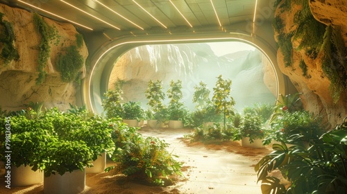 b'futuristic underground garden'