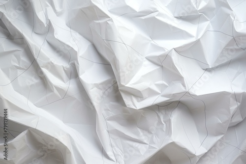 b'Crumpled white paper texture with hand drawn lines'