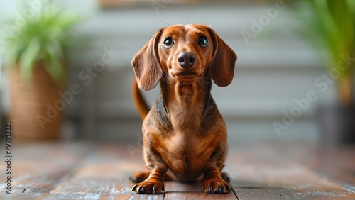 A dachshund dog sitting playfully on hind legs with raised paw. Concept That sounds like a cute and playful scene! Would you like tips on how to capture and enhance this moment in a photo?