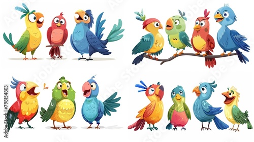 cute funny cartoon bird, illustration isolated on white background collection set clip art, Generative Ai