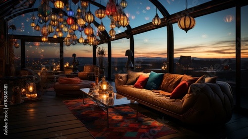 b'Luxury living room with stunning sunset view'