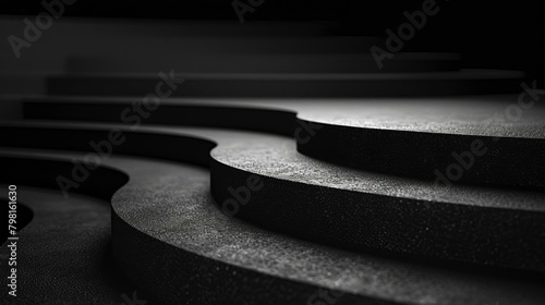 b'Black and white abstract background with a curved stepped platform.'