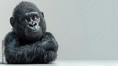 Cute gorilla cartoon 3d on the right side with blank space for text