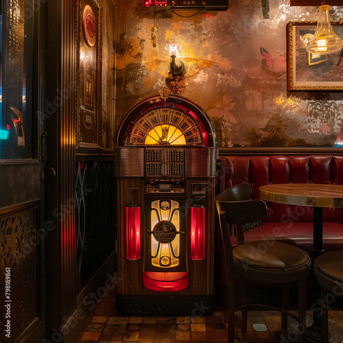 Authentic 1930s Jukebox in a Smoke-Filled Prohibition Era Bar