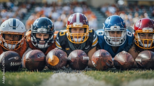 Group of Football Players Standing Next to Each Other. Generative AI