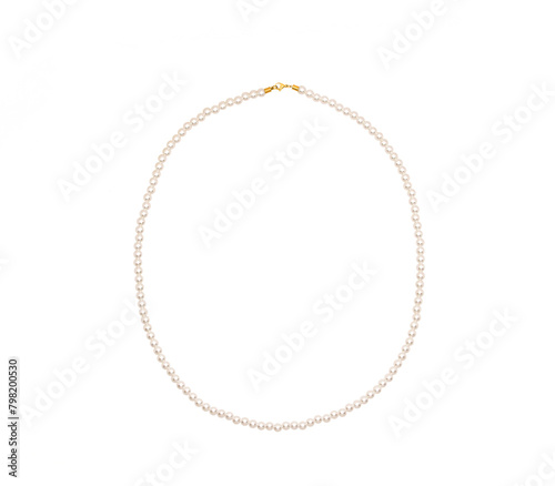 Classic white pearl necklace isolated cutout on transparent