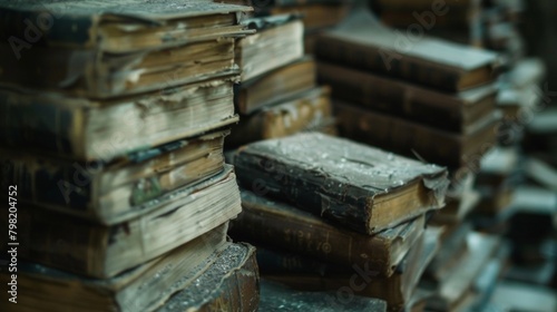 Softly blurred background of musty old books each one a forgotten treasure waiting to be rediscovered. .