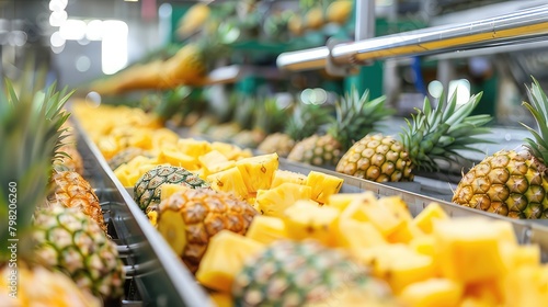 Efficient Pineapple Processing: Automated Robotic Line Sorts and Packages Fresh Pineapples in Industrial Food Production Plant 