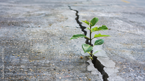 A tree sprouting from a crack in concrete, demonstrating resilience and determination