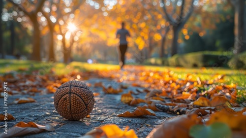 Basketball on the Ground in a Park. Generative AI