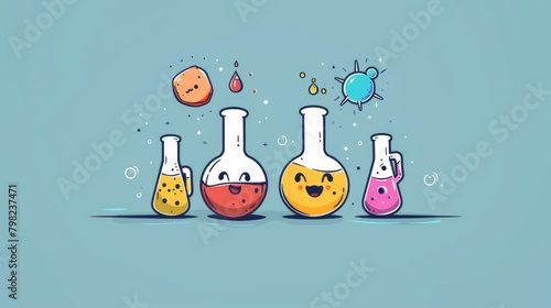 A cartoon illustration of a group of beakers with faces, AI