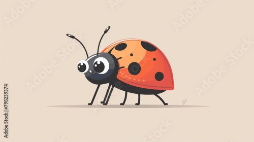 A cartoon ladybug with big eyes and black spots on its body, AI