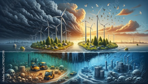 Ecological disaster concept, environmental pollution, climate change, global warming due to CO2 emissions, waste disposal