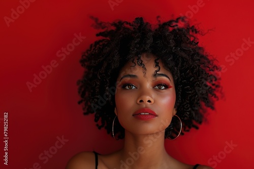 Beautiful afro woman posing over red background