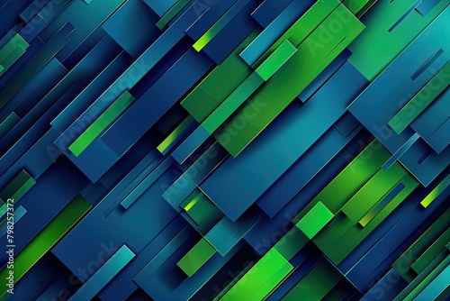 Dynamic Interplay of Blue and Green Diagonal Elements Creating Abstract Geometric Patterns