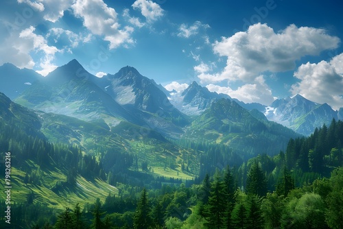 Big Mountain and Green Scenery Under Bright Sun in Poland's Tatra Mountain