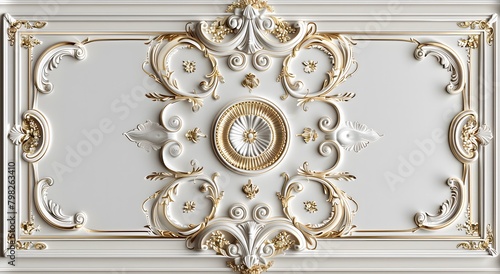 Vintage White and Gold Ceiling, Detailed & Realistic Masterpiece