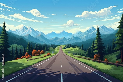 Road landscape panoramic outdoors.
