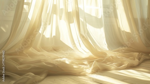 Soft billowy curtains blowing gently in a sunlit room..