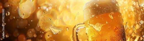 A frosty beer glass sweats in the heat, its golden contents a beacon of refreshment, kawaii water color