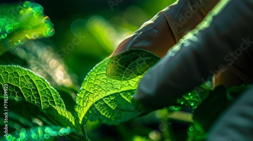Botanists utilize advanced HUD technology to analyze the photosynthesis process in leaves, displaying chlorophyll activity in vibrant macro details