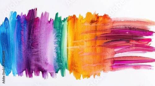 Spectrum watercolor, acrylic or gouache brush strokes drawn on white paper background. Rainbow colorful gradient brush design. Card or poster abstract template. Vector art illustration.