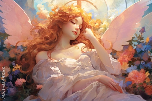 Serene joyful angel art archangel painting.