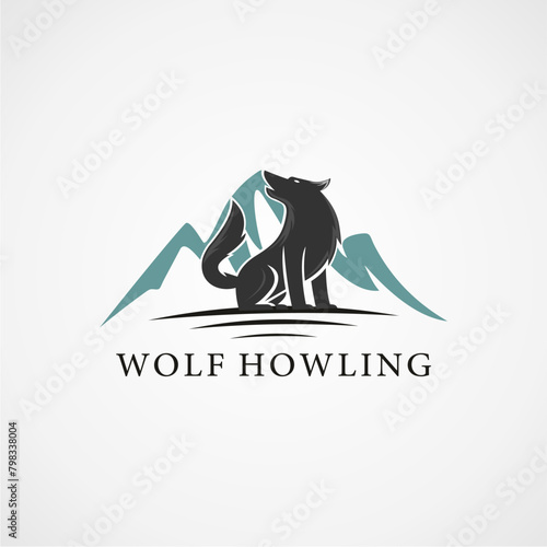 wolf how ling logo design vector illustration