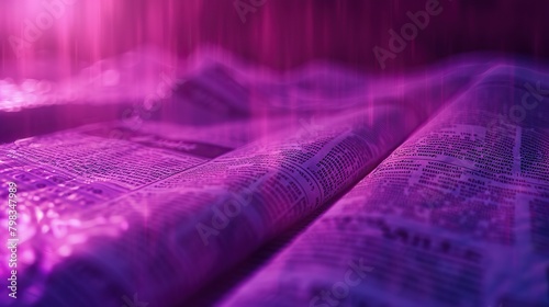 front page of a newspaperï¼Œin the style of rendered in cinema4d, purple, futuristic urbanity