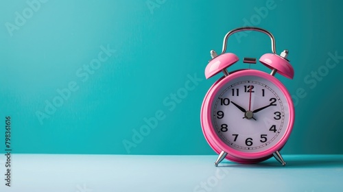Emphasize the importance of time in meeting deadlines with a prompt that portrays a pink alarm clock against a blue backdrop