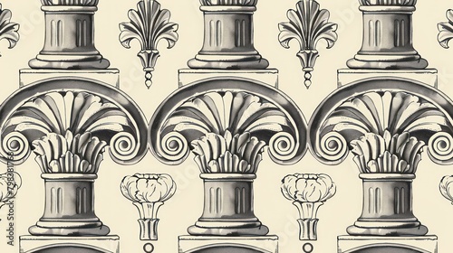 Background illustration of ancient Greek building pillar ornaments.
